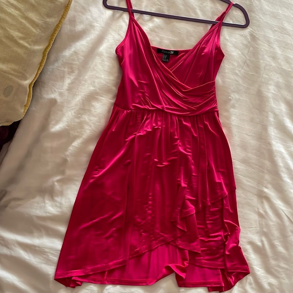 Hot pink dress stretchy fabric Size Small s comfortable shirt cute mini midi